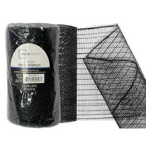 Mesh Poly Ribbon Black 5.5in x 30ft Halloween Craft Wreath Bow Main Stays New